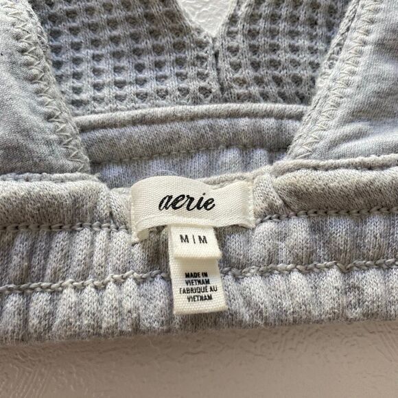 Aerie Waffle Knit Bralette – Women’s Medium Gray Deep V Soft Lounge Bra - Picture 3 of 8
